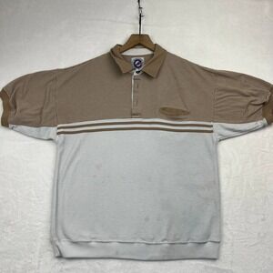 Vintage Greenline International Polo‎ Shirt Men XL Brown Striped Short Sleeves